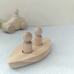 Wooden Canoe with Peg Dolls