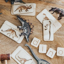 Load image into Gallery viewer, wooden-dinosaur-tiles-with-dinosaur-figures
