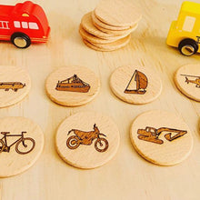 Load image into Gallery viewer, vehicles-wooden-disc-memory-game